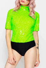 Load image into Gallery viewer, JADED LONDON NEON GREEN HIGH NECK SEQUIN BODYSUIT
