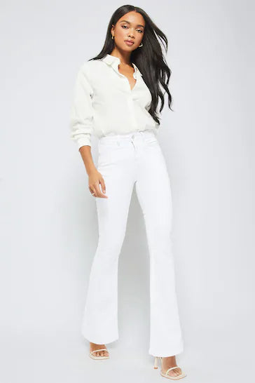 High waisted white sales flare jeans