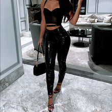 Load image into Gallery viewer, OH POLLY VINYL CUT OUT WAIST SKINNY LEG TROUSERS IN BLACK
