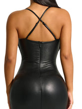 Load image into Gallery viewer, FAUX LEATHER CROSSBACK DRESS
