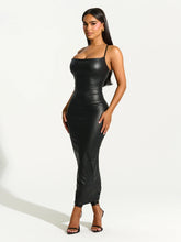 Load image into Gallery viewer, FAUX LEATHER CROSSBACK DRESS
