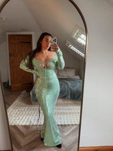 Load image into Gallery viewer, HOUSE OF CB SEQUIN TATANIA SEAFOAM GREEN FULL LENGTH DRESS
