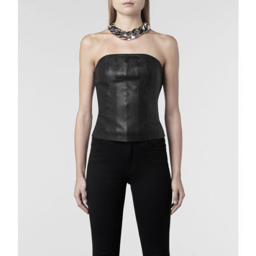 ALL SAINTS BLACK LEATHER BANDEAU CORST TOP