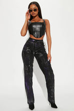 Load image into Gallery viewer, FASHION NOVA COLOUR MY LOVE METALIC STRAIGHT LEG JEANS - PURPLE COMBO
