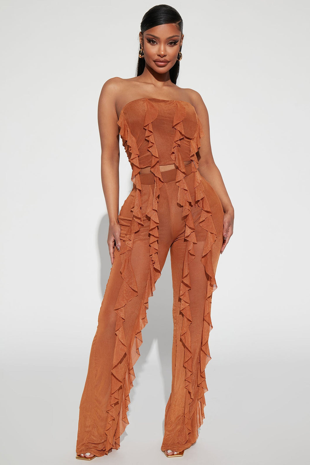 FASHION NOVA ATHENA MESH PANT SET IN CAMEL