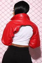 Load image into Gallery viewer, FASHION NOVA RED FAUX LEATHER CROPPED JACKET
