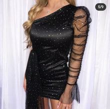 Load image into Gallery viewer, LACE OFF THE SHOULDER SPARKLY DRESS
