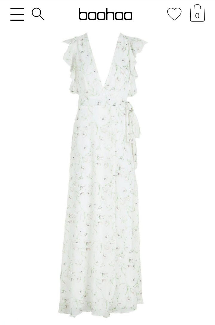 BOOHOO FLORAL FRILL DETAIL WRAP MAXI DRESS