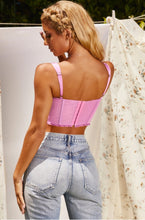 Load image into Gallery viewer, OH POLLY &#39;LOVE LETTER&#39; MESH UNDERWIRED CORSET CROP TOP IN PURPLE, SIZE 10 &amp; 12

