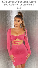 Load image into Gallery viewer, OH POLLY FAKE LOVE CUT OUT LONG SLEEVE BODYCON MINI DRESS IN PINK, SIZE 10
