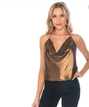 Load image into Gallery viewer, FOR LOVE AND LEMONS BLACKJACK COWL NECK IN BRONZE METALLIC, SIZE USA S
