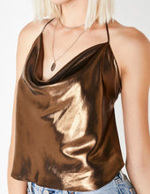 Load image into Gallery viewer, FOR LOVE AND LEMONS BLACKJACK COWL NECK IN BRONZE METALLIC, SIZE USA S
