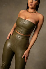 Load image into Gallery viewer, MESHKI ANNAABELLE STRAPLESS CORSET CROC TOP IN KHAKI, SIZE S
