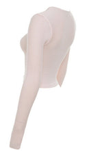 Load image into Gallery viewer, HOUSE OF CB BLUSH KNITTED STRETCH MESH LONG SLEEVED TOP, SIZE M/L
