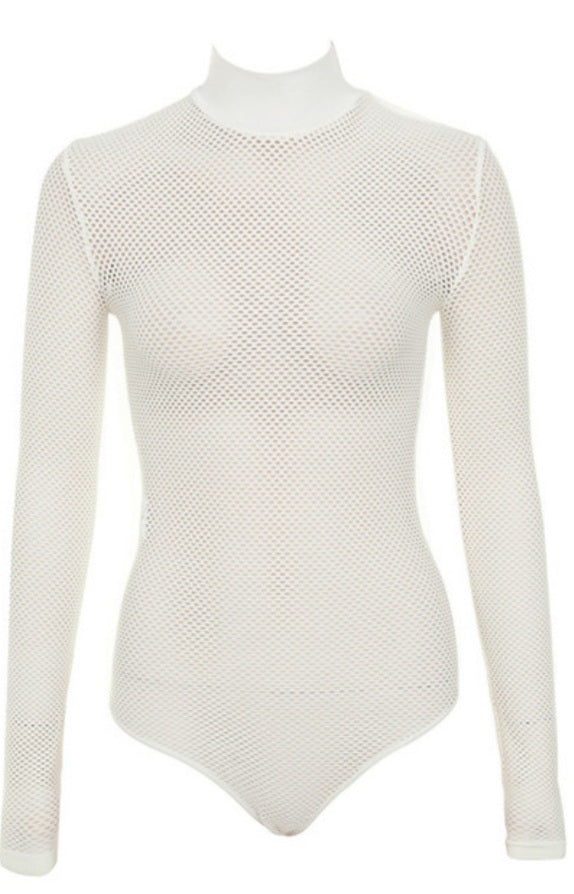 Turtleneck Mesh Bodysuit White LABEL STORE SUSTAINABLE AND PRE