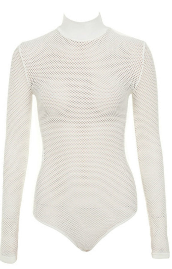 HOUSE OF CB SHADOW CREAM KNITTED STRETCH MESH BODYSUIT
