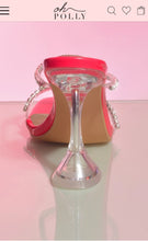Load image into Gallery viewer, ELEVATED EMBELLISHED PYRAMID MULE HEELS IN HOT PINK, SIZE 4

