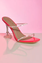 Load image into Gallery viewer, ELEVATED EMBELLISHED PYRAMID MULE HEELS IN HOT PINK, SIZE 4
