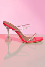 Load image into Gallery viewer, ELEVATED EMBELLISHED PYRAMID MULE HEELS IN HOT PINK, SIZE 4
