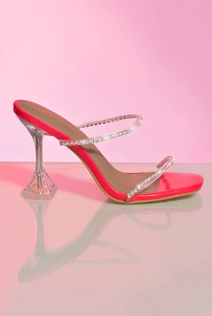 ELEVATED EMBELLISHED PYRAMID MULE HEELS IN HOT PINK, SIZE 4