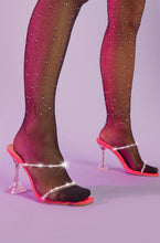 Load image into Gallery viewer, ELEVATED EMBELLISHED PYRAMID MULE HEELS IN HOT PINK, SIZE 4
