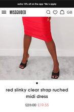 Load image into Gallery viewer, MISSGUIDED SLINKY CLEAR STRAP RUCHED MIDI DRESS, SIZE 8
