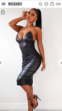 Load image into Gallery viewer, MISSGUIDED BLACK CLEAR STRAPPED RUCHED MIDI DRESS, SIZE 8
