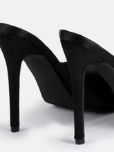 Load image into Gallery viewer, MISSGUIDED BLACK SATIN SQUARE TOE MID HEELS, SIZE 7
