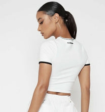 Load image into Gallery viewer, MANIERE DE VOIR CONTRAST CUT OUT CROPPED TOP, SIZE 8

