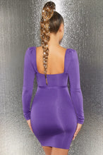 Load image into Gallery viewer, OH POLLY FAKE LOVE CUT OUT LONG SLEEVE BODYCON MINI DRESS IN PURPLE, SIZE 10
