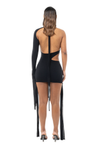 Load image into Gallery viewer, COUCOO ASYMMETRICAL MINI DRESS IN BLACK
