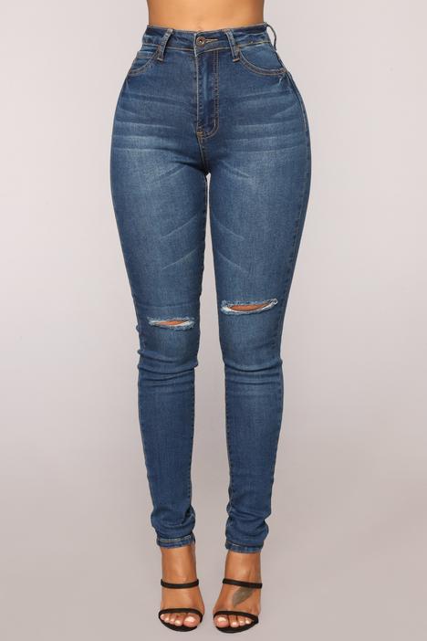 FASHION NOVA 'UP HIGH SKINNY JEANS' IN DARK DENIM