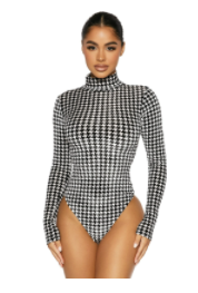 NAKED WARDROBE 'THE TIMELESS VELVET HOUNDSTOOTH' BODYSUIT