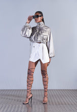 Load image into Gallery viewer, AAZHIA x MISSGUIDED VINYL ASYMETRIC SKIRT IN WHITE
