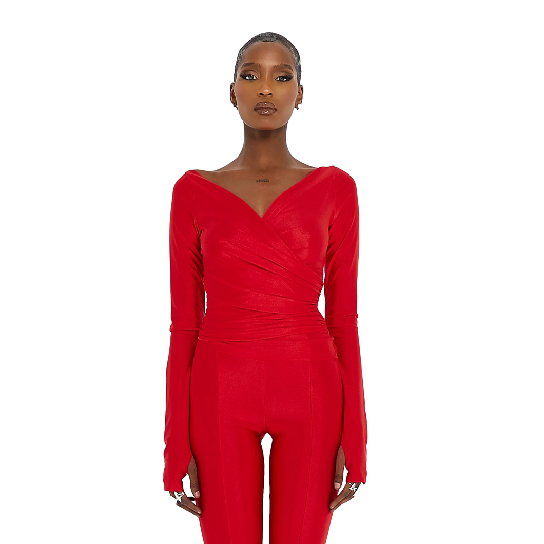 COUCOO LANAI LONG SLEEVE TOP IN RED FLAG