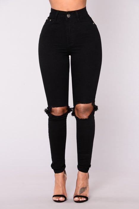 Fashion nova black ripped jeans top