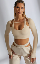 Load image into Gallery viewer, OH POLLY GENTLE HEART LONG SLEEVE CROP TOP IN SAND
