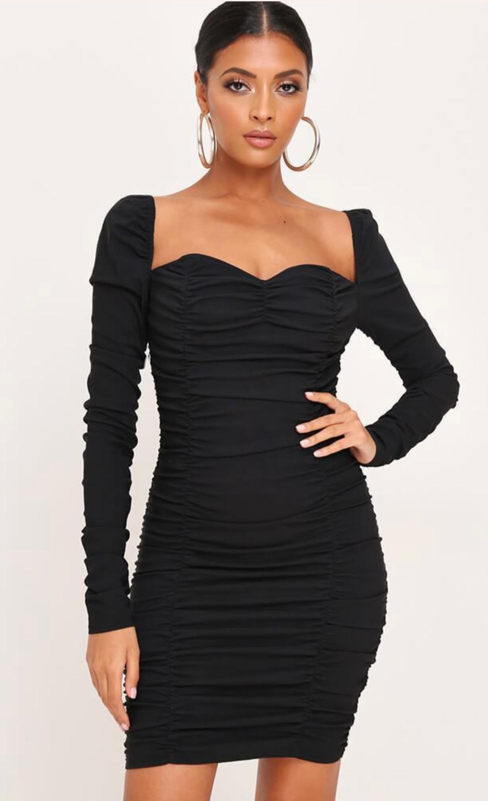 I SAW IT FIRST PUFF SLEEVED RUCHED MINI MILK MAID DRESS IN BLACK