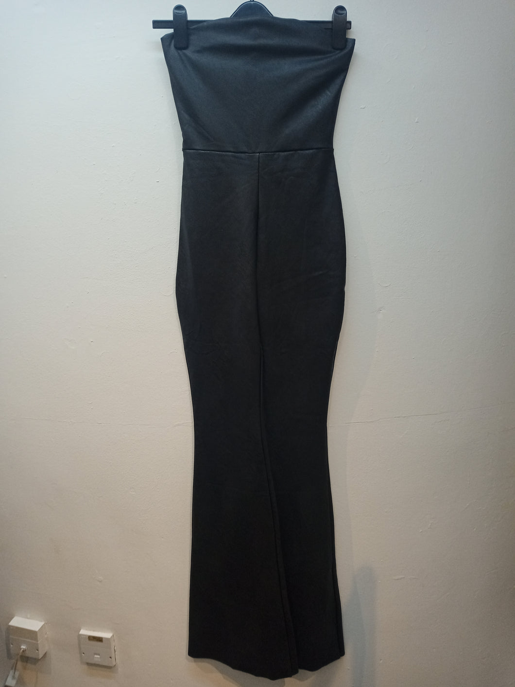 NAKED WARDROBE STRAPLESS FAUX LEATHER JUMPSUIT