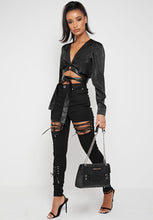 Load image into Gallery viewer, MANIERE DE VOIR BLACK LONG SLEEVED TOP WITH O RINGO RETAIL

