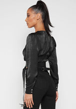 Load image into Gallery viewer, MANIERE DE VOIR BLACK LONG SLEEVED TOP WITH O RINGO RETAIL
