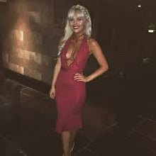 Load image into Gallery viewer, OH POLLY &#39;HOLD YOU IN&#39; LACE CHOKER PEPLUM MIDI DRESS IN RED
