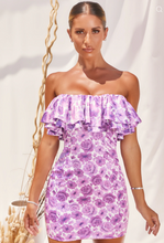 Load image into Gallery viewer, OH POLLY SHOW ME OFF STRAPLESS RUFFLE SATIN MINI DRESS IN LILAC
