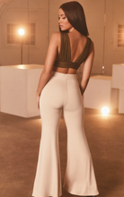 Load image into Gallery viewer, OH POLLY &#39;KNOTTY BUT NICE&#39; KNOT FRONT FLARED TROUSERS IN CREAM

