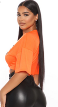 Load image into Gallery viewer, FASHION NOVA HUSTLE AND GRIND LACE UP CROP TOP IN NEON ORANGE
