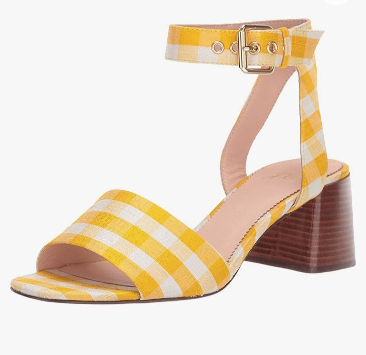 J CREW WIDE STRP PENNY SANDAL IN YELLOW / IVORY
