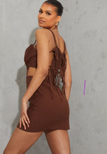Load image into Gallery viewer, PRETTY LITTLE THING &#39;CHOCOLATE LINEN RING ROPE&#39; MINI DRESS
