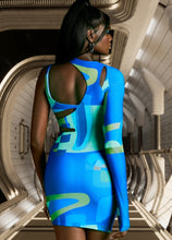 Load image into Gallery viewer, OH POLLY &#39;ASK ABOUT ME&#39; CUT OUT MINI DRESS IN BLUE PRINT
