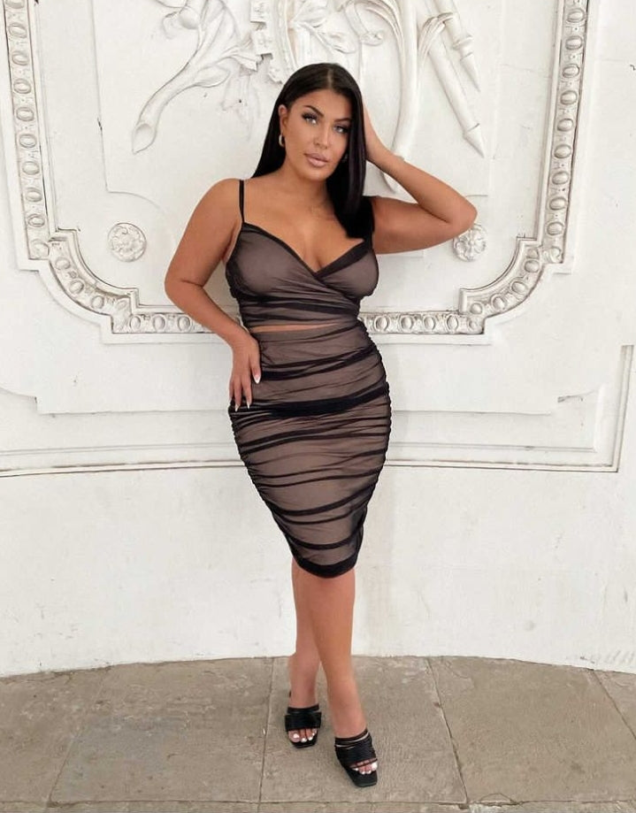 FASHION NOVA 'WHEN YOU'RE READY' RUCHED SKIRT SET IN BLACK