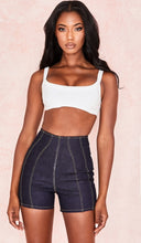 Load image into Gallery viewer, HOUSE OF CB &#39;PIERETTE&#39; DENIM TO STITCHED CYCLE SHORTS IN DARK DENIM
